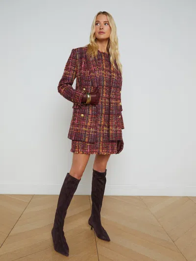 L Agence Aimee Tweed Blazer In Red/pink Multi Tweed