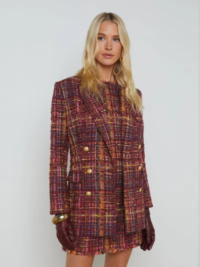 L Agence Aimee Tweed Blazer In Red/pink Multi Tweed