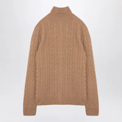 Shop Polo Ralph Lauren Beige Cable Knit Turtleneck Sweater