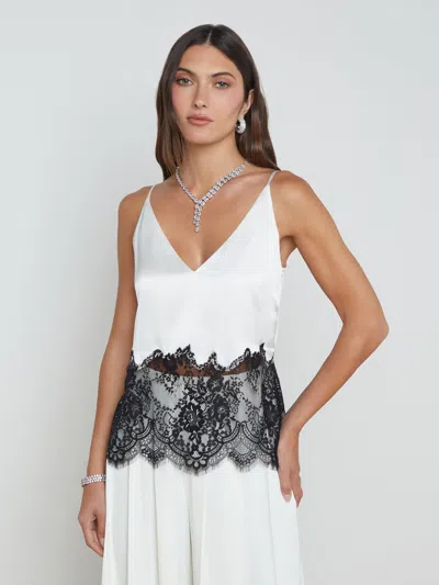 L Agence Bryna Silk Lace Camisole In White/black