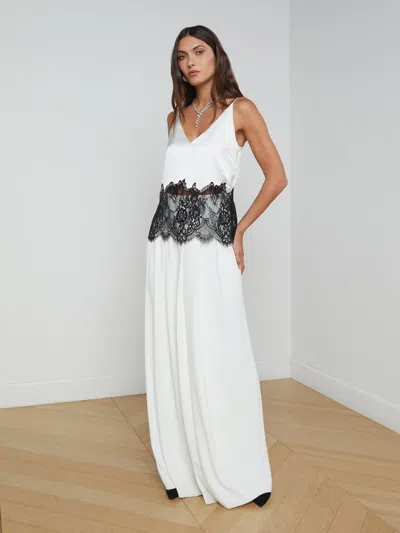 L Agence Bryna Silk Lace Camisole In White/black
