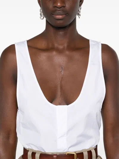 Saint Laurent White Sleeveless Satin-finish Silk Top