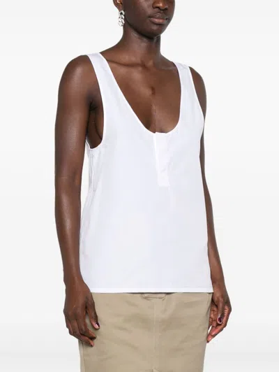 Saint Laurent White Sleeveless Satin-finish Silk Top