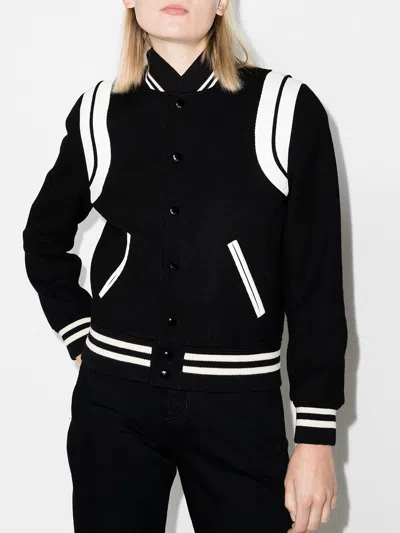 Shop Saint Laurent Wool Bomber Jacket