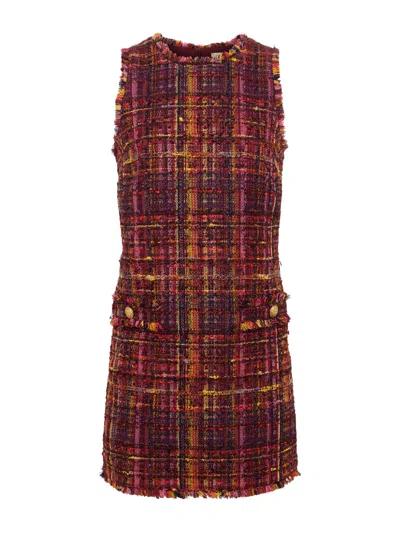 L Agence Florian Tweed Shift Dress In Red/pink Multi Tweed