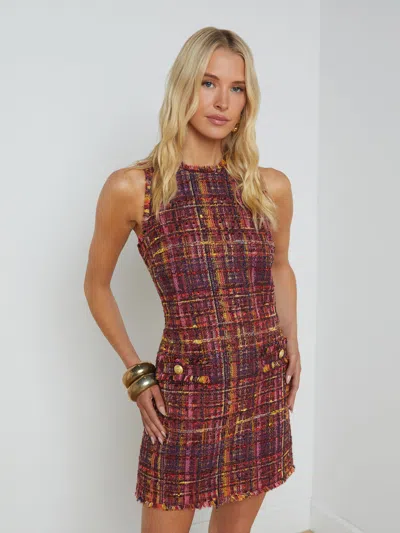 L Agence Florian Tweed Shift Dress In Red/pink Multi Tweed