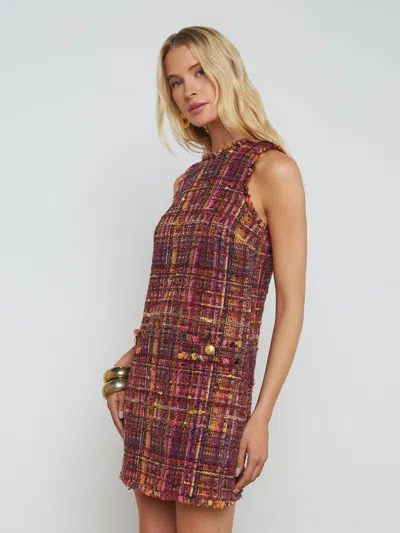 L Agence Florian Tweed Shift Dress In Red/pink Multi Tweed