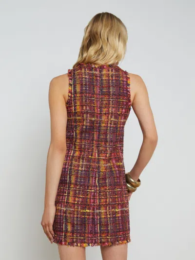 L Agence Florian Tweed Shift Dress In Red/pink Multi Tweed