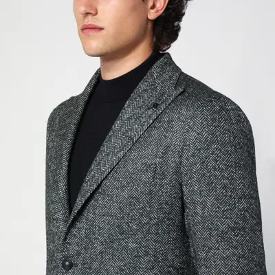 Tagliatore Grey Single-breasted Jacket Herringbone Pattern