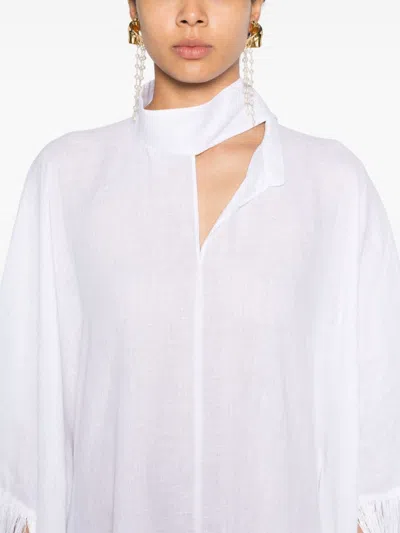 Taller Marmo Linen Kaftan With Fringed Scarf Detailing