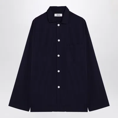 Tekla Shirt Pyjama With Pocket And Long Sleeves In Blue
