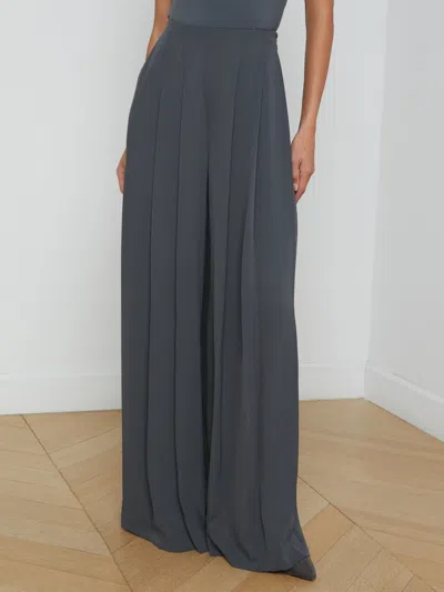 L Agence Nova Pleated Wide Leg Pant In Dark Shadow In Dark Shadow