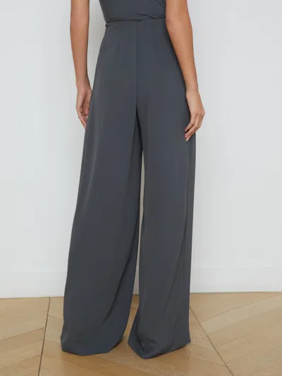 L Agence Nova Pleated Wide Leg Pant In Dark Shadow In Dark Shadow
