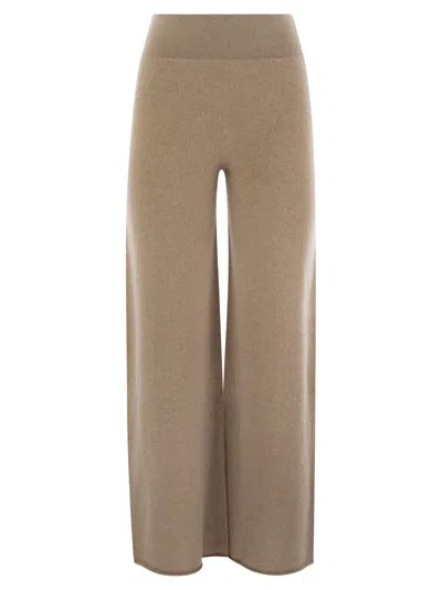 Vanisé Wide-leg Cashmere Trousers With Ribbed Waistband In Brown