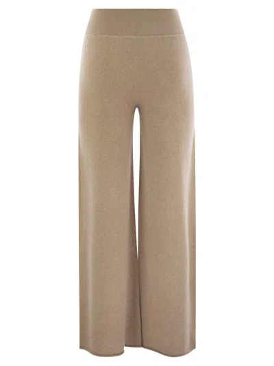Vanisé Wide-leg Cashmere Trousers With Ribbed Waistband In Brown