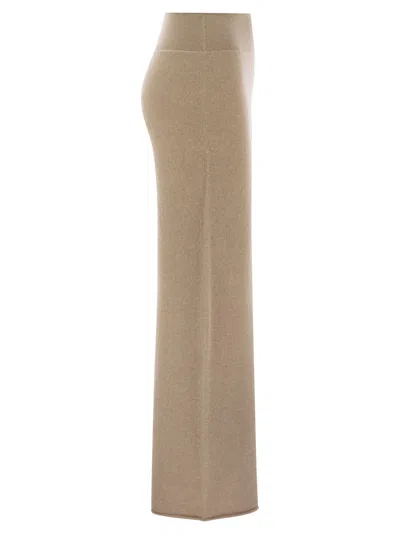Vanisé Wide-leg Cashmere Trousers With Ribbed Waistband In Brown