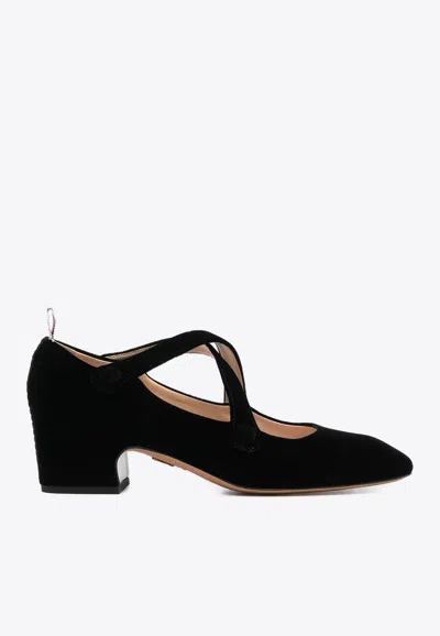 Thom Browne Criss-cross Velour-finish 55m Sandals In Black