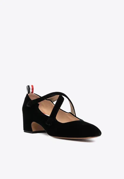 Thom Browne Criss-cross Velour-finish 55m Sandals In Black