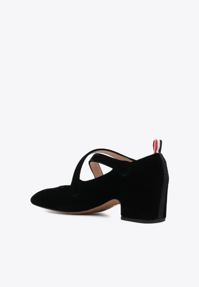 Thom Browne Criss-cross Velour-finish 55m Sandals In Black