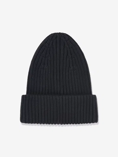 Mini Rodini Kids Knitted Rib Fold Up Hat In Black
