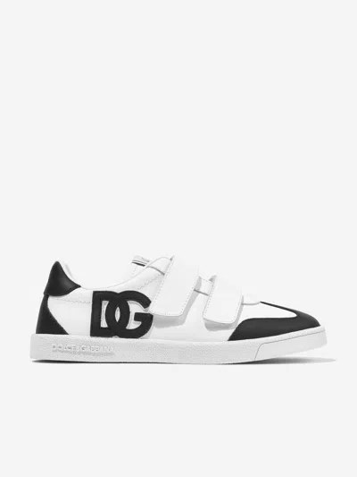 Dolce & Gabbana White/blk Kids' Original Leather Low-top Trainers Eur 23 /6.5 Uk In White