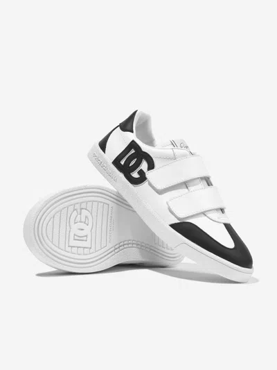 Dolce & Gabbana White/blk Kids' Original Leather Low-top Trainers Eur 23 /6.5 Uk In White