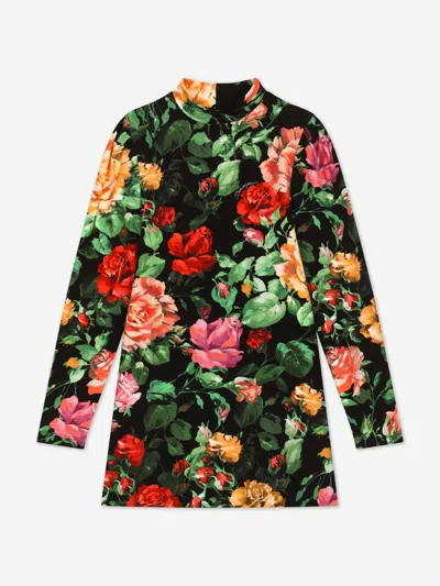 Dolce & Gabbana Flower-dress High-neck Stretch-cotton Dress 8-12 Years In Multicoloured