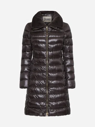 Herno Elisa Fox Fur-collar Down Coat In Dark Brown