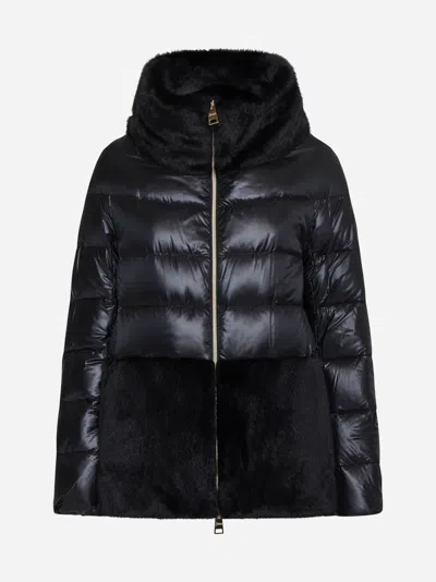 Herno Ultralight Nylon And Lady Alternative Fur Cape Clothing In Black