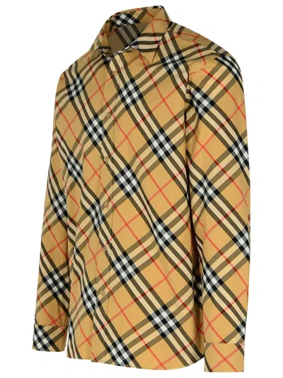 Shop Burberry 'check' Beige Cotton Shirt