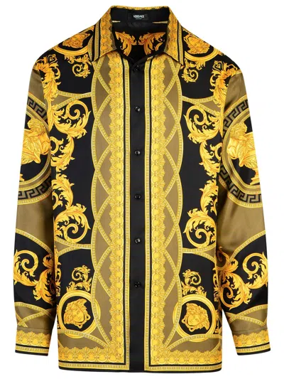 Shop Versace 'la Coupe Des Dieux' Black Silk Shirt