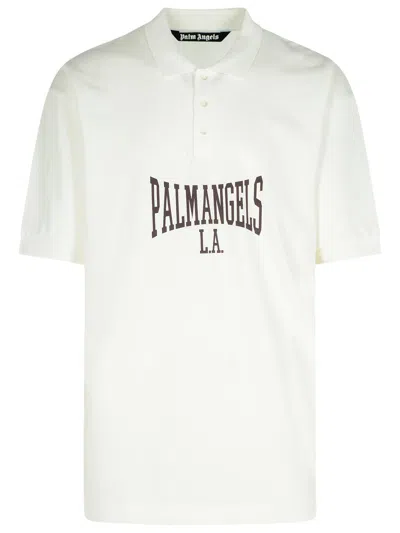 Shop Palm Angels 'college' White Cotton Polo Shirt