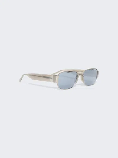 Dries Van Noten X Linda Farrow Rectangular Sunglasse In Matt Silver/grey/silver