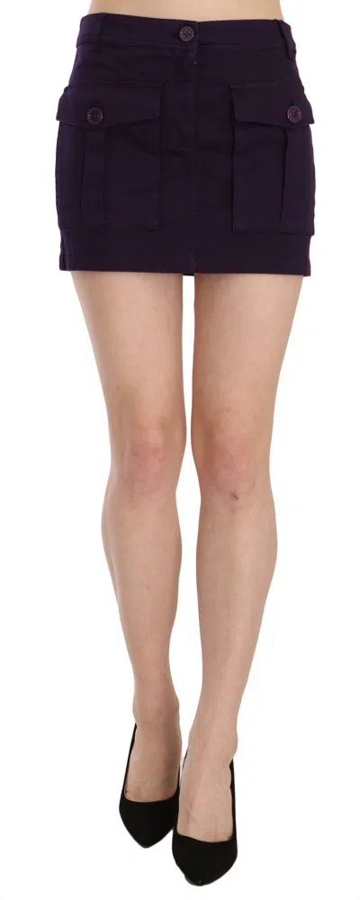 Gf Ferre' Purple High Waist Button Pocket A-line Mini Skirt In Purple