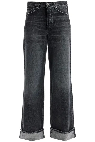 Shop Agolde Dame Wide Leg Jeans In Black