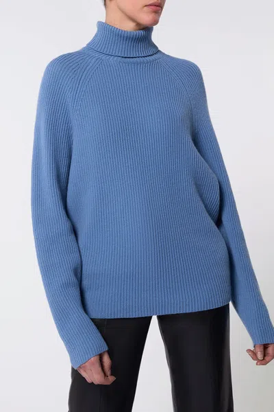 Gabriela Hearst Wigman Knit Turtleneck Sweater In Light Blue Denim Cashmere In Light Blue Denim