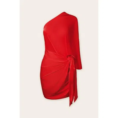 Dress Forum Women's Emily One Shoulder Drape Mini Dress In Red In Red