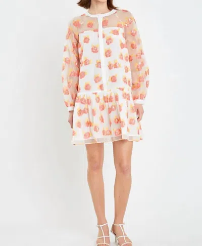 ENGLISH FACTORY AURORA FLORAL ORGANZA MINI DRESS IN ORANGE 