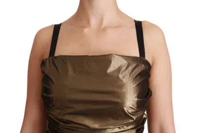 Dolce & Gabbana Gold Metallic Stretch Bodycon Ruched Dress In Bronze