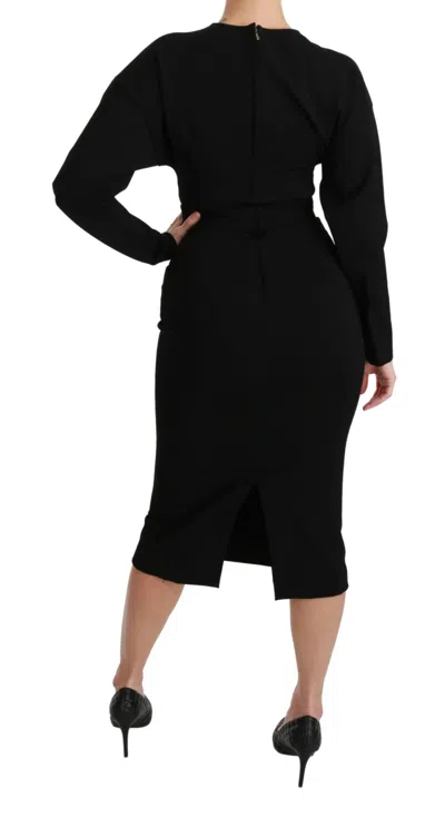 Dolce & Gabbana Black Bodycon Sheath Midi Stretch Dress In Black