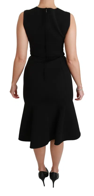 Dolce & Gabbana Black Fit Flare Wool Stretch Sheath Dress In Black