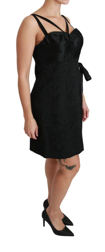 Dolce & Gabbana Wrap-effect Satin And Jacquard Mini Dress In Black