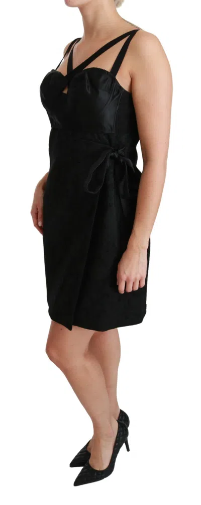 Dolce & Gabbana Wrap-effect Satin And Jacquard Mini Dress In Black