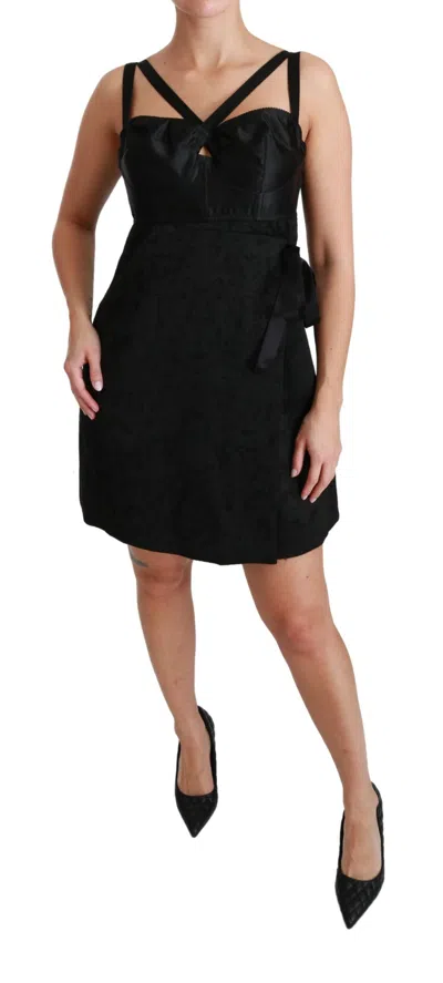 Dolce & Gabbana Wrap-effect Satin And Jacquard Mini Dress In Black