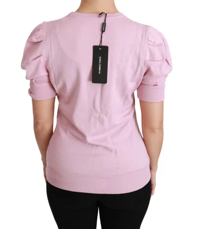 Dolce & Gabbana Pink Floral Embroidered Blouse Wool Top In Pink
