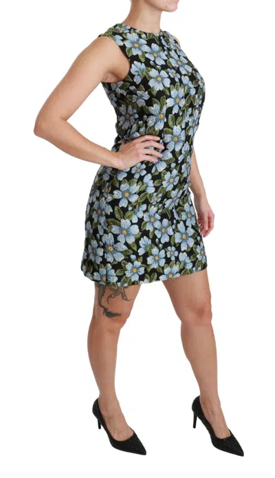 Dolce & Gabbana Blue Floral Brocade Gown Shift Dress In Multicolor