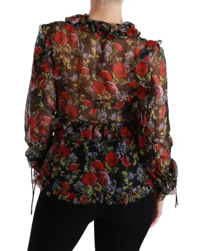 Dolce & Gabbana Black Floral Roses Blouse Silk Top In Black
