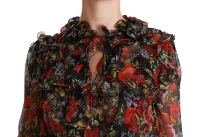Dolce & Gabbana Black Floral Roses Blouse Silk Top In Black