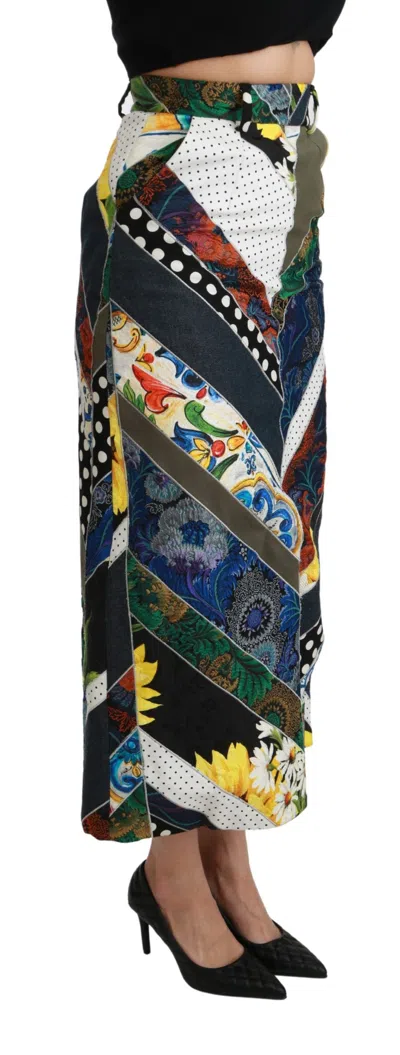 Dolce & Gabbana Multicolor Silk Geometric High Waist Maxi Skirt In Multicolor