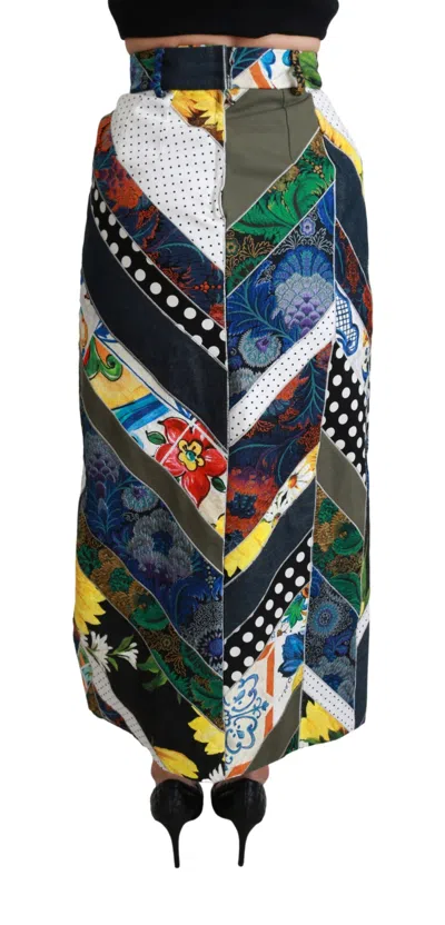 Dolce & Gabbana Multicolor Silk Geometric High Waist Maxi Skirt In Multicolor